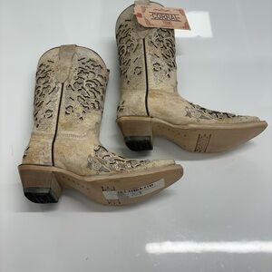 Corral Teens White Glitter Inlay & Embroidery Snip Toe Cowboy Boots 7.5 NWT